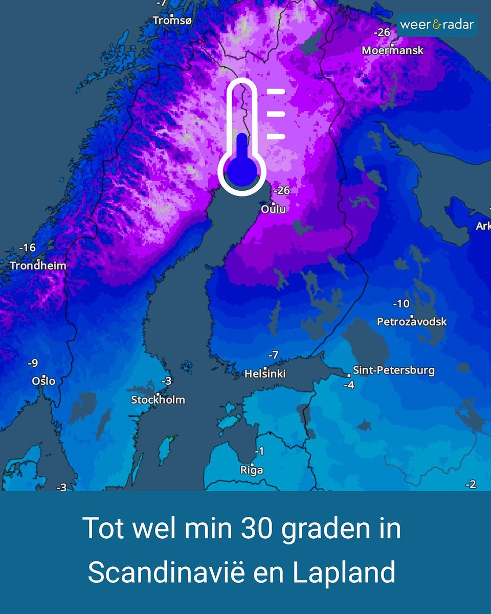 weerenradar_nl's tweet image. In de komende dagen laten Scandinavië en Lapland zich van hun ijzige kant zien. Delen van de regio beginnen het nieuwe jaar met een ijzige kou met temperaturen tot wel min 30 graden: app.weerenradar.nl/U13Q/roipst59 

#winterweer #kou #lapland