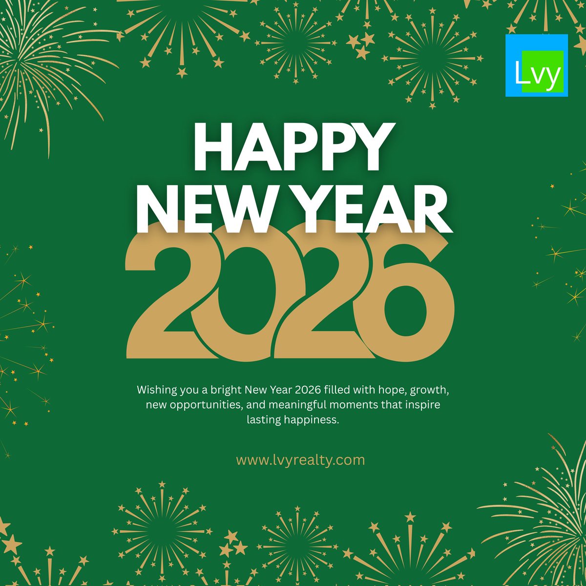 LvyRealtty's tweet photo. 🎊 Happy New Year 2026 🎊
May this year bring prosperity, growth, and the perfect address for all your dreams.
From Lvy Realtty® INDIA 🏡💫 https://t.co/XMndCpNriD