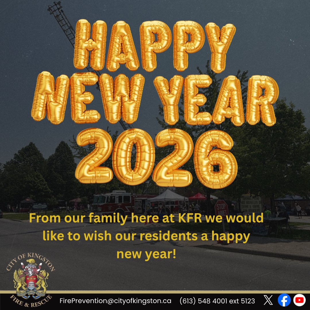 Happy New Year, Kingston!

We extend our sincere gratitude to all residents for your continued support throughout the past year. We look forward to serving and protecting our community in 2026.

As we begin the new year, please celebrate responsibly and prioritize safety.

KFR🚒