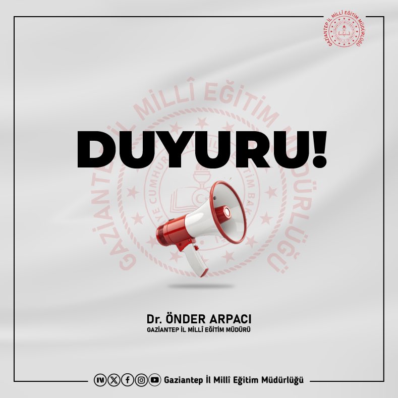 📢 DUYURU: EĞİTİM ÖĞRETİME BİR (1) GÜN ARA!📢 ❄️ 

Meteorolojik veriler ışığında ilgili birimler tarafından yapılan değerlendirmeye göre 2 Ocak 2026 Cuma günü (yarın) Gaziantep’te hava sıcaklıklarının düşmesi, buzlanma ve okullarda salgın hastalık riski oluşması nedeniyle öğrenci