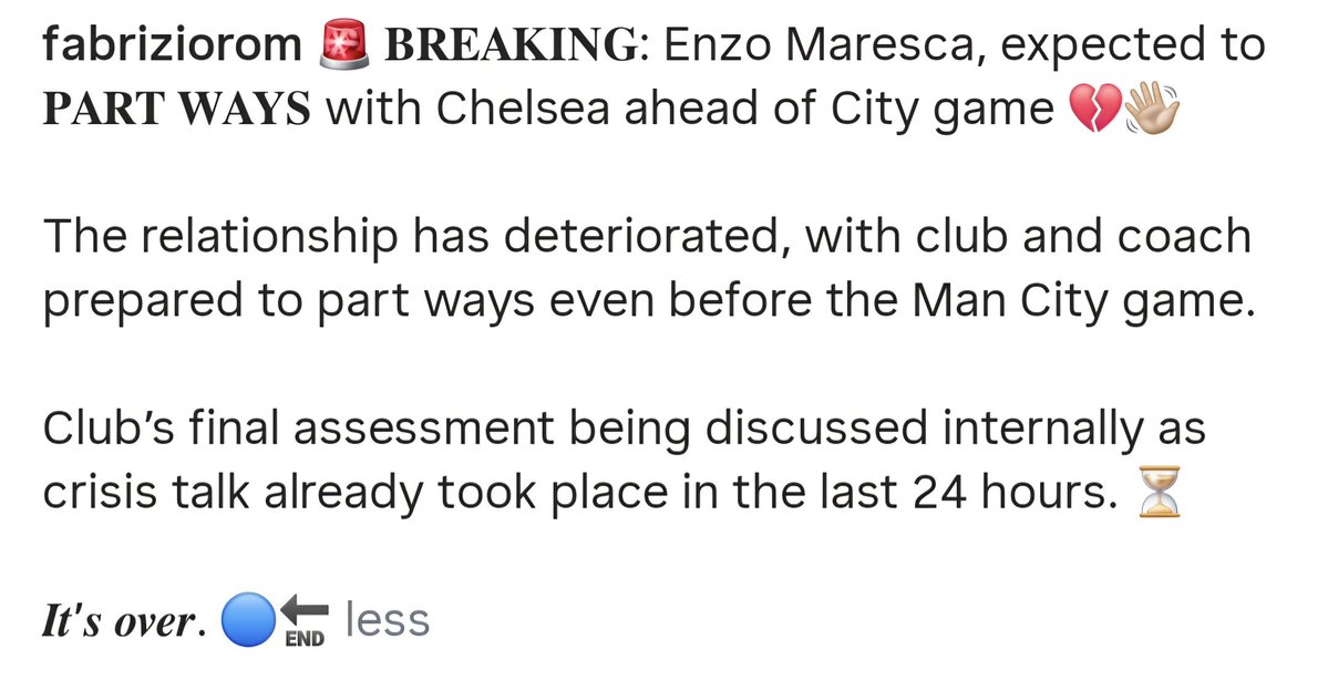 TheBlueDodger's tweet image. 🚨 @FabrizioRomano on Enzo Maresca and Chelsea via IG:

"It's over" 😬

#CFC