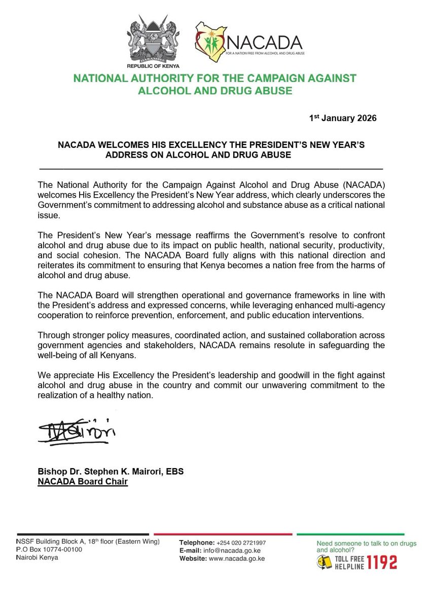 NACADAKenya's tweet photo. A statement from our Board Chair @MairoriSte77864 https://t.co/Now3r36mpX