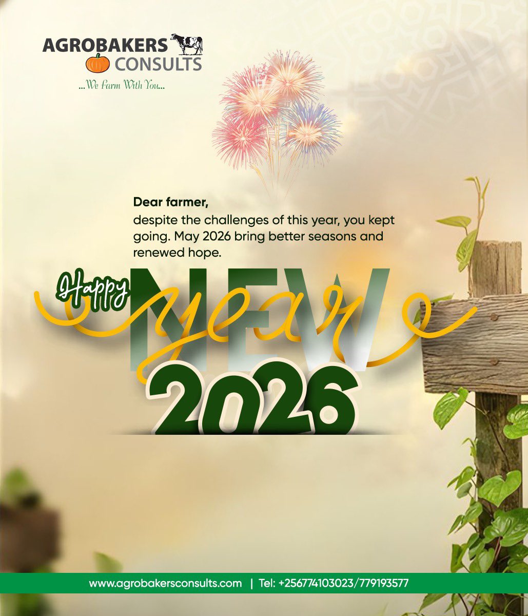 As AgroBakers Consults, we wish you a prosperous and fruitful New Year 2026! May the coming year bring robust yields, innovative solutions, and sweet triumphs. Thank you for your continued trust as we grow together towards food security and culinary excellence. #HappyNewYear2026