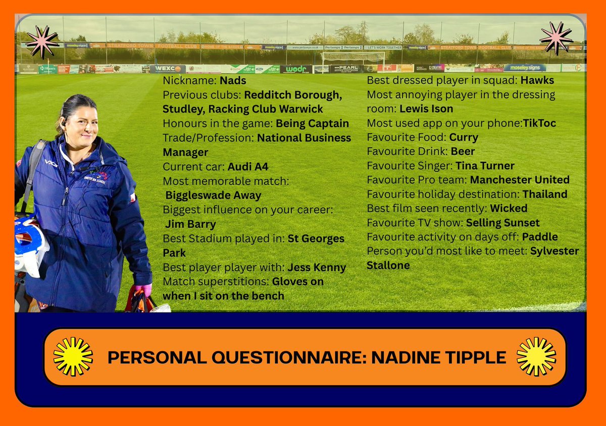StratfordTownFC's tweet image. STAFF PROFILE - NADINE TIPPLE
Coming up next in The Bards'  profile programme is 'Nadine Tipple The Bards Sports Therapist. Thanks for sharing Nads #COYB #Players