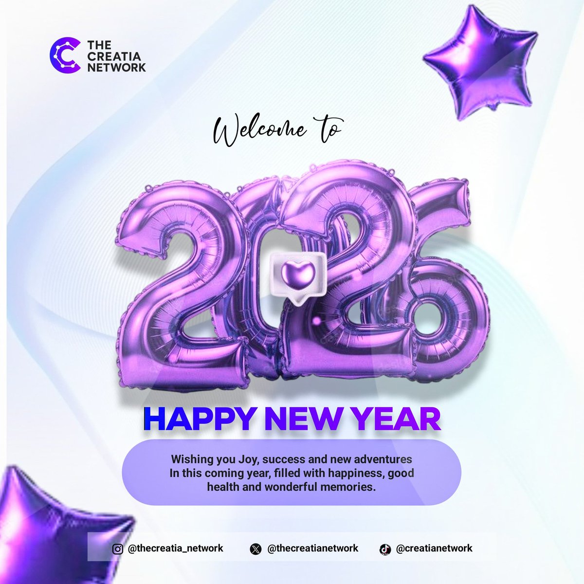 CreatiaNetwork's tweet image. Happy New Year✨
We wish you a year of intentional growth, meaningful connections and ease in all you build 
With Love
The Creatia Network 😊
2026❤️
#HappyNewYear #TheCreatiaNetwork #NewYear