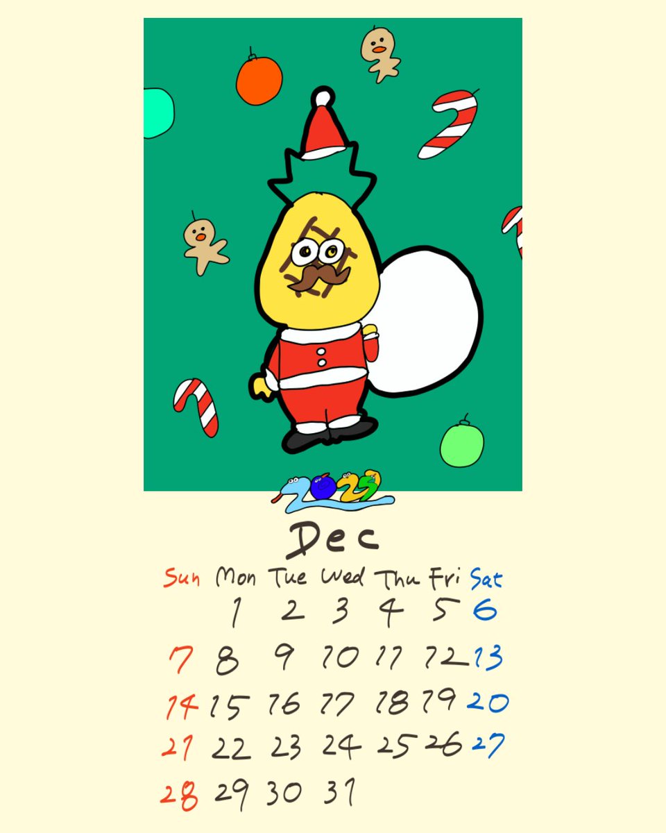jks_pmari's tweet photo. 12月のカレンダーはミスターパインサンタでした🎅🍍
#イラストカレンダー #キャラクター  #Illustcalender #カワイイ #yuruillust #originalcharacter #kawaii #일러스트 #귀엽다 #아트 #오리지널 #오리지널일러스트 https://t.co/D8DDcGBikN