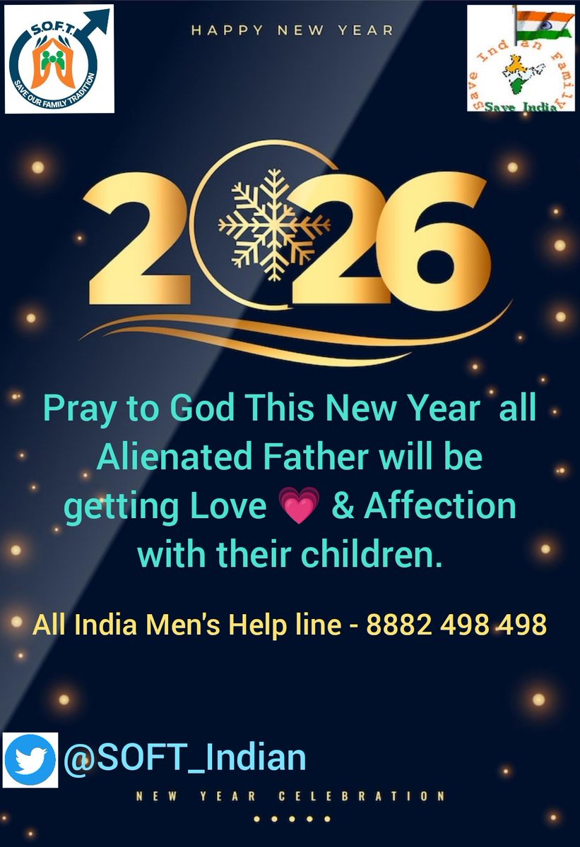 #HappyNewYear2026 to all Alienated Father &amp; All Men who are fighting  #FalseCases of IPC 498A DV Act CrPc 125 Rape etc
Hope this year all #MaleVictims will acquittal from #FalseCases
<a href="/DrAshokKMittal/">Ashok Kumar Mittal</a> <a href="/elonmusk/">Elon Musk</a> <a href="/WeAreSIF/">SIFMovement</a> <a href="/aajtak/">AajTak</a> <a href="/PMOIndia/">PMO India</a> <a href="/BJP4UP/">BJP Uttar Pradesh</a> <a href="/BJP4Bengal/">BJP West Bengal</a> <a href="/AITCofficial/">All India Trinamool Congress</a> <a href="/Ei_Samay/">Ei Samay</a>