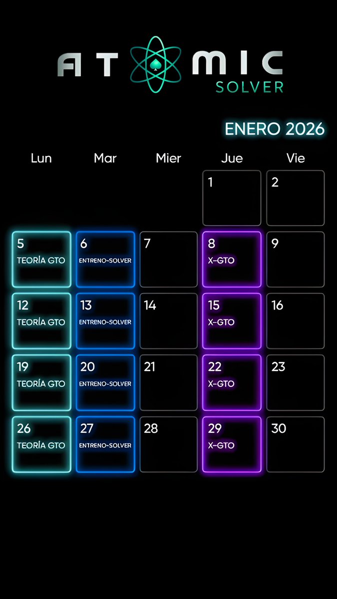 ¡Arrancamos 2026 con la máxima intensidad en Atomic Solver! ⚛️♠️

Este Enero no hay excusas. 

Aquí tenéis el cronograma oficial del mes 👇🧵