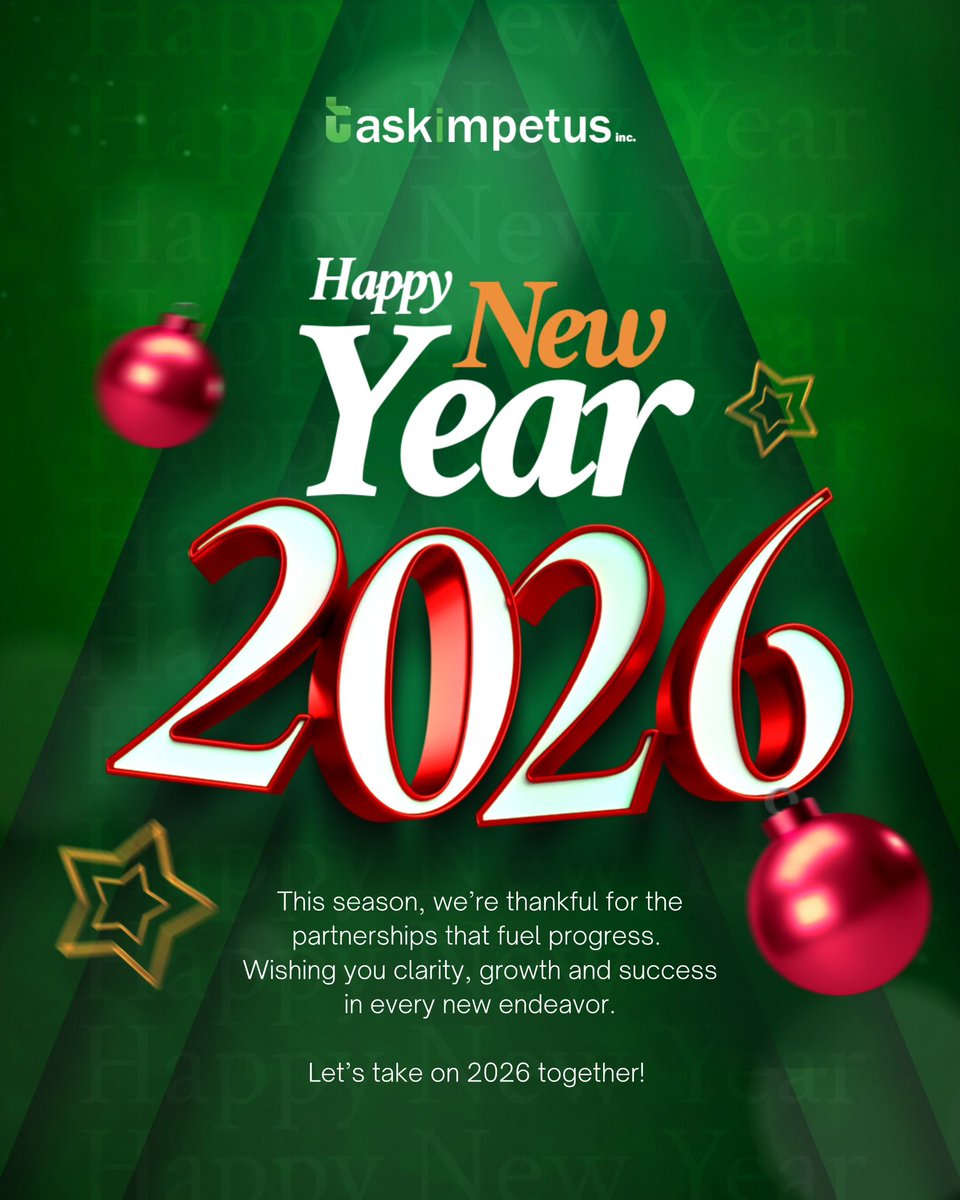 taskimpetus's tweet photo. Grateful for partnerships that drive progress and ideas that create impact.

As we welcome 2026, we look forward to new challenges, shared success and meaningful growth together.

Let’s take on the year ahead with purpose. 🚀

#HappyNewYear2026 #TaskImpetus https://t.co/MoTZgLZb5E