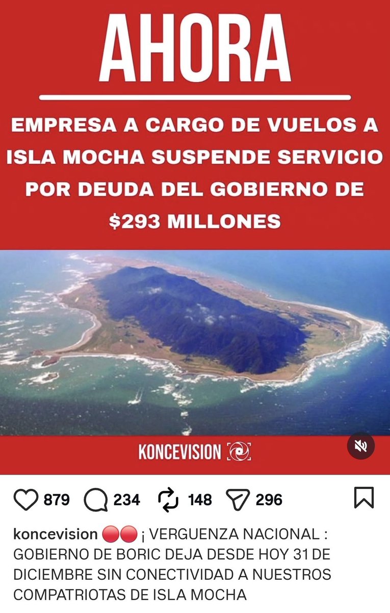 Empezamos re bien este 2026 
Pa variar este gobierno de inútiles se manda tremendo cagazo 
Ya no tiene nombre 
Dejan a #IslaMocha  sin conectividad , por no pago...
Sii deben 293 MILLONES ! A empresa encargada de los vuelos 
😡😡😡🌞