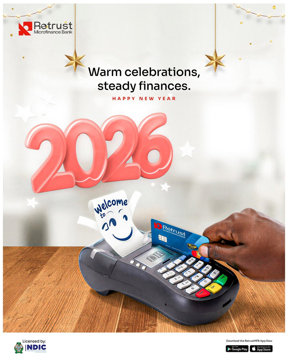 retrustmfb's tweet photo. Step into 2026 with calm confidence and steady finances ✨

May your payments be smooth and every choice feel lighter and smarter 🤩

We wish you steady growth and goals that take clear shape 🌟

Welcome to 2026 with Retrust Microfinance Bank 🎉
#HappyNewYear2026 https://t.co/KvEPh8Ig4F