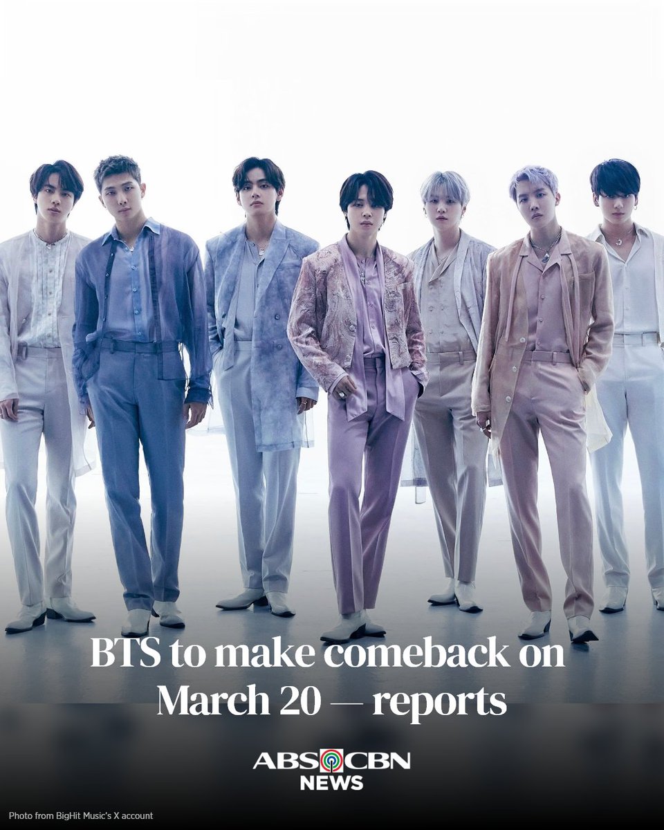 ABSCBNNews's tweet photo. HEARTS UP, ARMY! 💜

BTS is set to release a new album on March 20, followed by a world tour, according to South Korean news outlets citing a statement from BigHit Music.

READ: https://t.co/qnS930L1Os https://t.co/TH6VVW4nWI