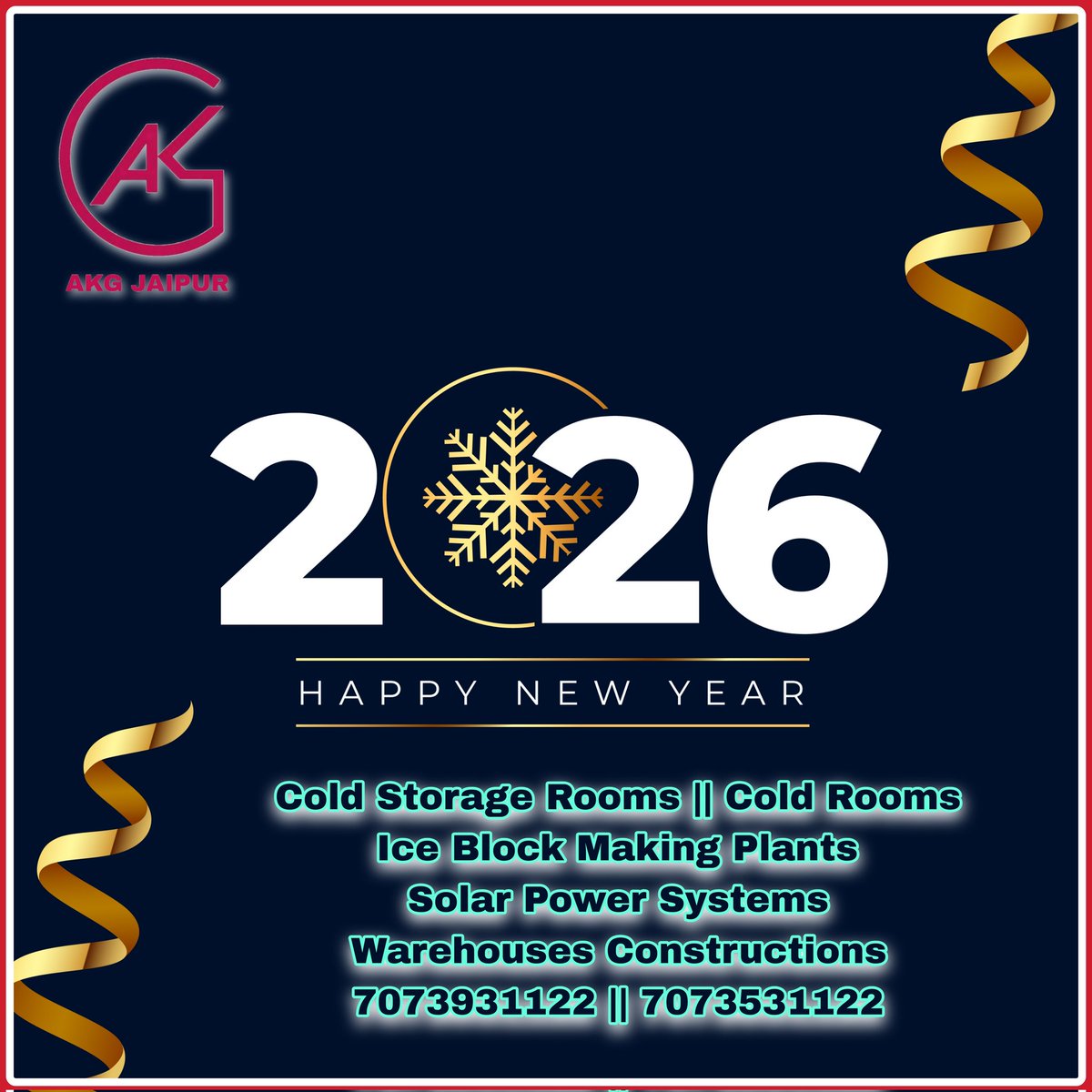 AKGJAIPUR's tweet photo. Happy New Year 2026
#HappyNewYear2026 #HappyNewYear #akgjaipur #akg_jaipur #coldrooms #coldstoragerooms https://t.co/N2gB0KFNbw