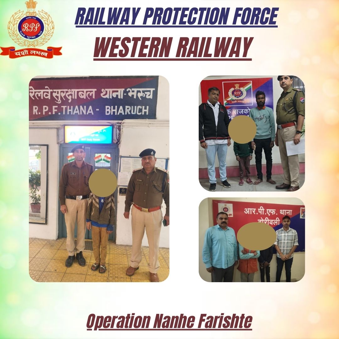 #Operation Nanhe Farishte, On 31.12.2025, RPF staff rescued four missing children from Borivali ,Bharuch  &amp; Rajkot station's. After a polite conversation, they were handed over to CWC with presence of GRP.
@RPF_INDI