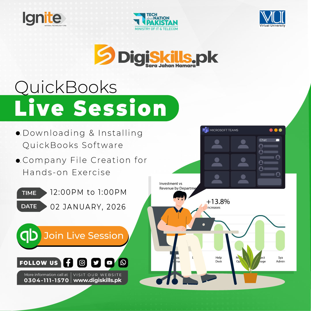 digiskillspak's tweet photo. Learn QuickBooks Fast: Live Session on 2nd January, 2026.
Setup Your Company File Step by Step.
#SaraJahanHamara #DigiSkillsPk #Ignite #VirtualUniversity #MOITT #EarnFromHome #Learn2Earn #freecourses #freelancers #skillcourses #onlinecourses #DigitalSkills #quickbooks https://t.co/segZOHQiWF
