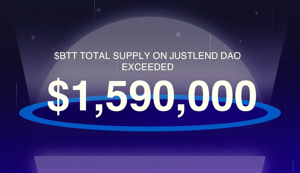 BitTorrent's tweet image. 🔥 $BTT Total Supply exceeds $1.59M on #JustLendDAO.                            

Visit JustLend DAO: app.justlend.org/marketDetailNe…