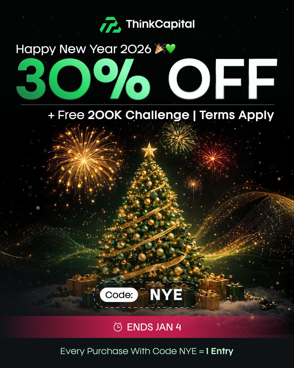 🎆 NYE OFFER 💚

30% OFF all challenges  
+ FREE $200K Challenge (T&amp;Cs)

Code: NYE | Ends Jan 4

🎁 Bonus:
Every purchase = 1 entry to win a $200K Challenge LIVE.

Evan LIVE Jan 5 | 4PM CET 👇
youtube.com/watch?v=EjLTpP…