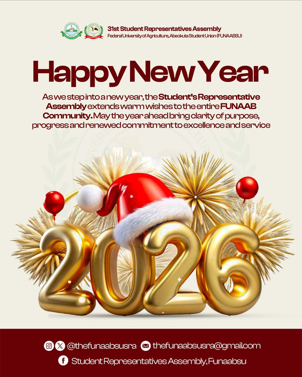 Happy New Year 🎉

Here’s to a new year of renewed purpose, responsible leadership, and stronger representation. We look forward to continuing to serve the FUNAAB community with dedication, transparency, and impact.