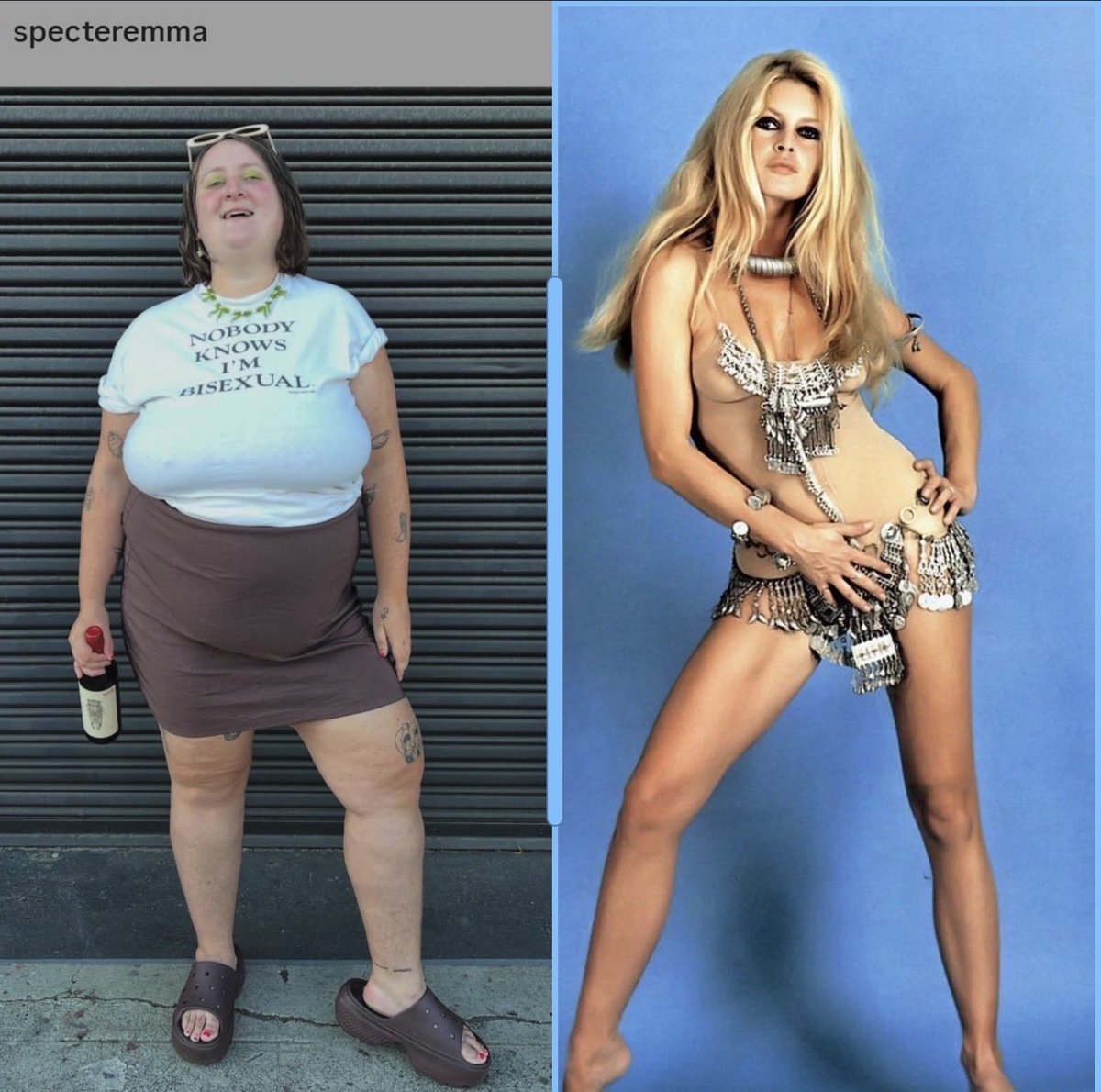 Links eine ultralinke amerikanische „Journalistin“, die Brigitte Bardot nach ihrem Tod diffamiert hat, rechts eine Ikone für die Ewigkeit.