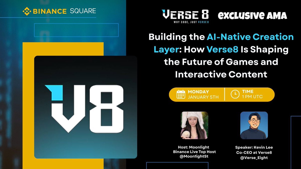 Moon1ightSt's tweet image. 🎙 We’re excited to invite you to an exclusive AMA session featuring Verse8 @Verse_Eight

🔍 AMA Topic
Building the AI-Native Creation Layer: How Verse8 Is Shaping the Future of Games and Interactive Content

🎤 Host
Moonlight @Moon1ightSt

🎙 Speaker
Kevin Lee, Co-CEO at Verse8…