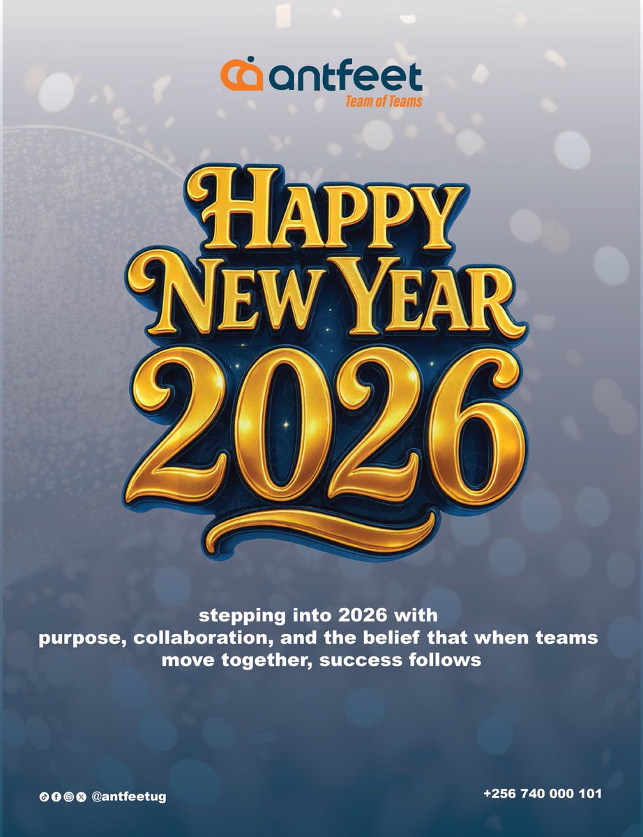 Antfeetuganda's tweet photo. 🎉 Happy New Year from Antfeet! 🎉
Here’s to a fresh start, renewed energy, and teams that grow stronger, smarter, and more united in 2026.
#Antfeet #HappyNewYear #TeamBuilding #2026Begins https://t.co/4KOieoHyp5