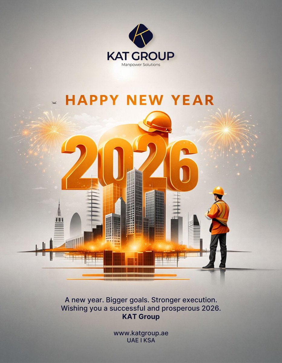 Kat_Group_'s tweet photo. Happy New Year from Kat Group Manpower Solutions!
Wishing you a successful and prosperous 2026. May the new year bring growth, opportunities, and strong partnerships.✨🛠️

#HappyNewYear #KatGroup #ManpowerSolutions #BusinessGrowth #ProfessionalSuccess #NewYear2026 https://t.co/EL0USGKIaV