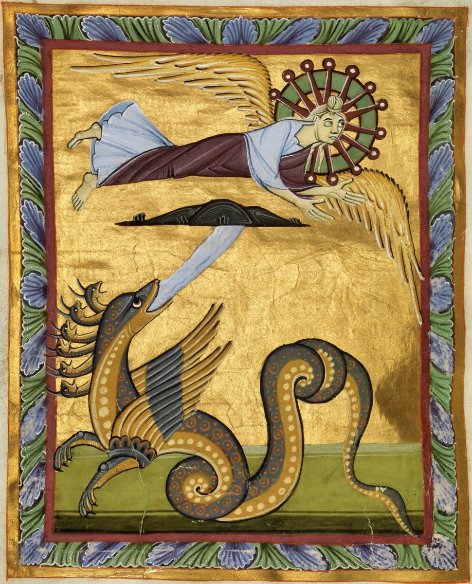 solas_na_greine's tweet image. Bamberg Apocalypse - The Apocalyptic Woman and the Dragon, ca.1020