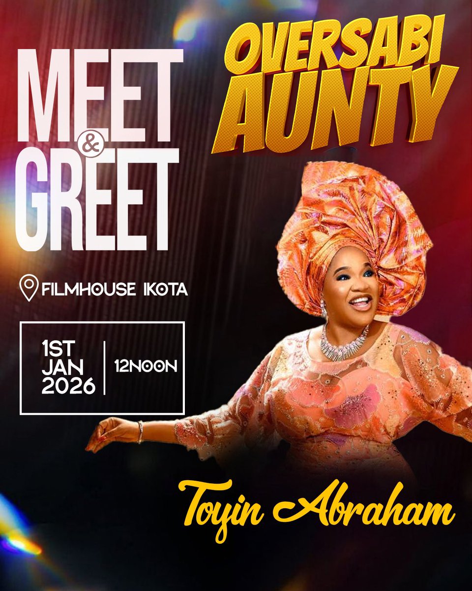 toyin_abraham1's tweet photo. Ikota I’m coming today by 12noon to spend the new year with you my family 💃💃💃 Let’s watch Oversabi Aunty together and pls make Oversabi Aunty your new year film to watch. https://t.co/y2zA5jVRgb