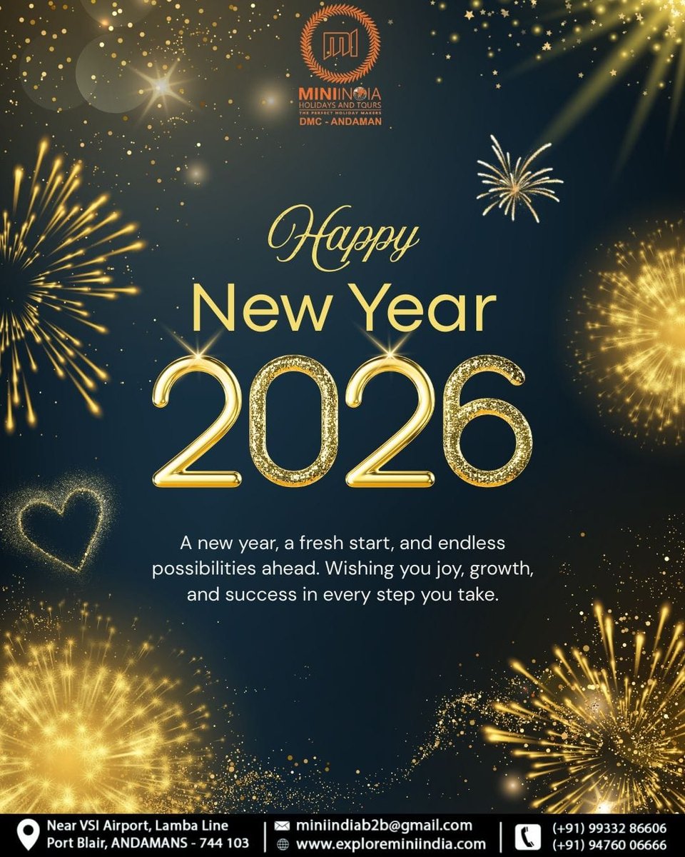Robertandaman's tweet photo. May your dreams be wild and your adventures be bigger! 🌟 Happy New Year 2026🌟🎊🥰🎉💐 #NewYearVibes #NewYear2026 
#NewYearNewMe #NewYear #newyear2026vibes  #NewYearCelebration 
#NewBeginnings @Andaman_Admin
@TourismDeptANI
@AatoAndaman https://t.co/UX0HMw5mqd