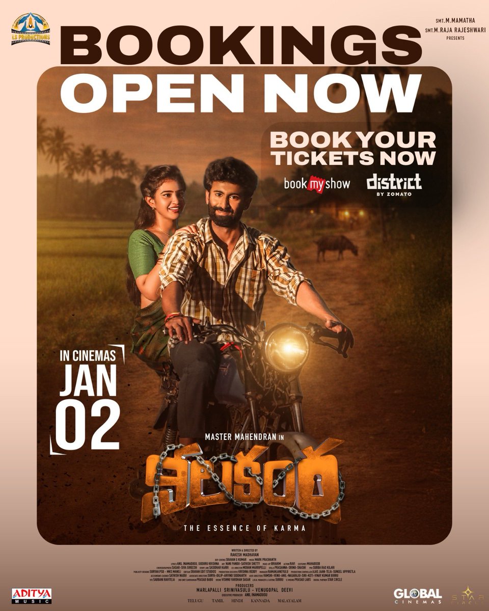 ProSubbarao's tweet image. A rooted story meets the big screen.
 #Nilakanta in theatres Jan 2.

 Bookings Open Now 🎬🎟️
🔗 linktr.ee/NilakantaTicke…

 #NilakantaOnJan2nd

@Actor_Mahendran @yashnamuthuluri @TeamStarCircle @Team_BigFish @ProSubbarao
#NilakantaOnJan2nd