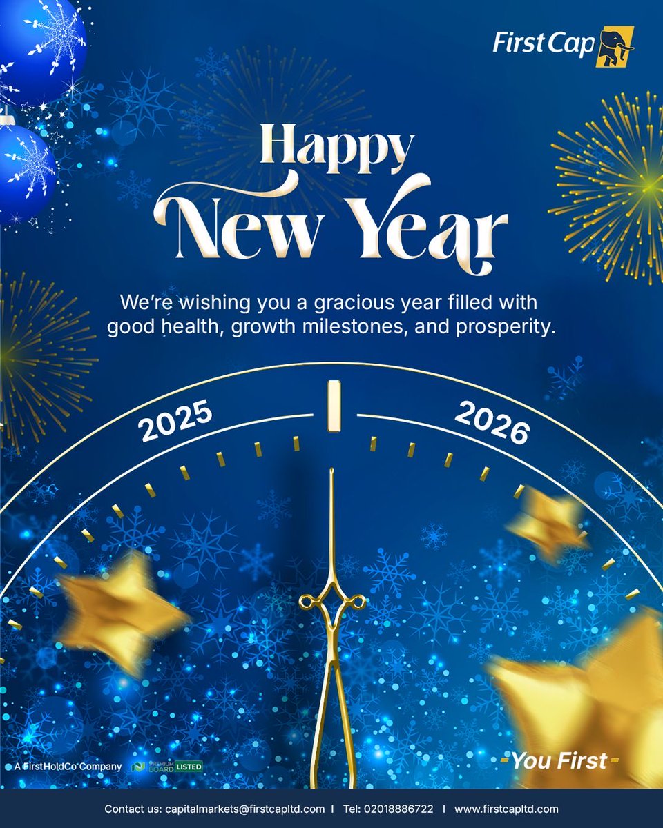 FirstCapNg's tweet image. New year, new momentum. 

Here’s to continued growth, shared successes, and new opportunities.

Happy New Year from all of us at FirstCap.

FirstCap is registered as an issuing house and regulated by the Securities and Exchange. 
#firstcap