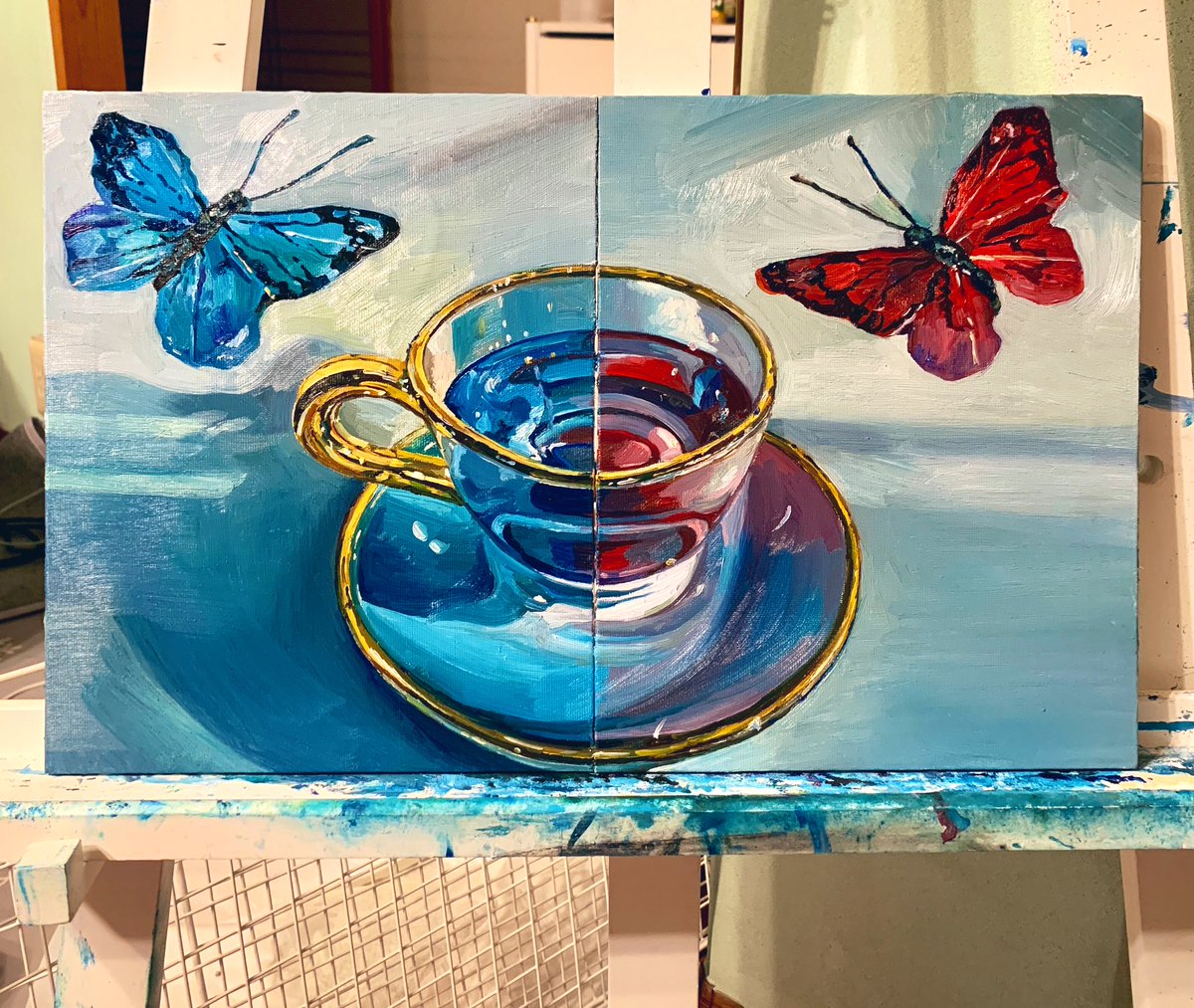 魔法のティータイムの絵は油絵でも描いてます🫖💙❤️