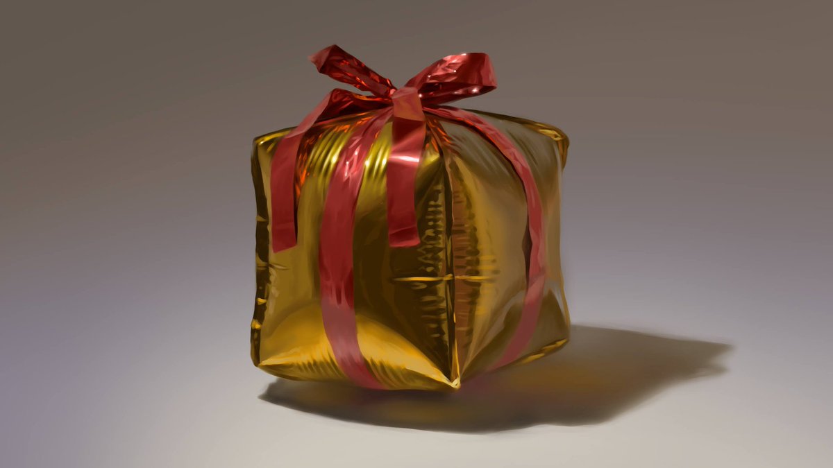 2時間40分くらいで描いた金色のバルーンの描き出しと完成。