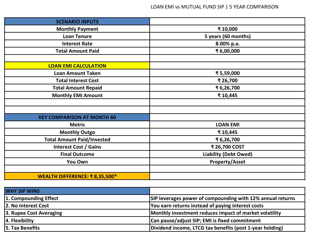 FinAspiration's tweet image. 🌞EMI vs Mutual Fund SIP👇

#MutualFunds #mutualfunds #funds #funding #fundindia #invests #investments