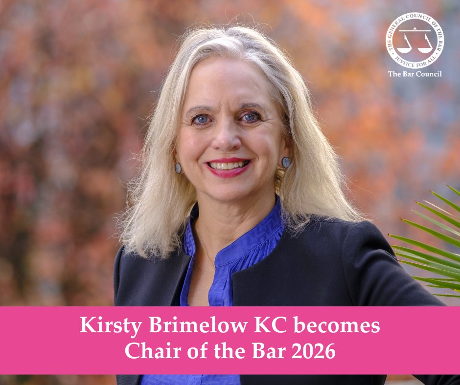 thebarcouncil's tweet photo. Kirsty Brimelow KC @Kirsty_Brimelow begins her year-long term as Chair of the Bar Council today (1 January 2026), succeeding Barbara Mills KC. Kirsty practises in criminal, international and public law from Doughty Street Chambers. She is a former Chair of the Criminal Bar Association and was the first female Chair of the Bar Human Rights Committee.

Kirsty will set out her priorities as Chair of the Bar at her inaugural address later in January, but she takes up the position at a critical time for the justice sector. Kirsty will continue to lead the Bar Council’s opposition to government proposals to curtail jury trials in response to the Leveson review of criminal courts. She will also continue to advocate for greater investment across all jurisdictions, especially in criminal legal aid but without losing sight of need in family and civil courts. She will shine a spotlight on children in the justice system.

Read more about our new Chair Kirsty Brimelow KC: https://t.co/Qmmnn9fcgK
