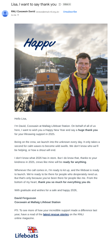 Thank you to all whose interactions with me have, for the first time, led to the RNLI receiving a four figure sum in 2025.

Those who try to cancel the RNLI please remember their 238 stations provide 24/7 volunteer protection for everybody who lives on these islands 🥰