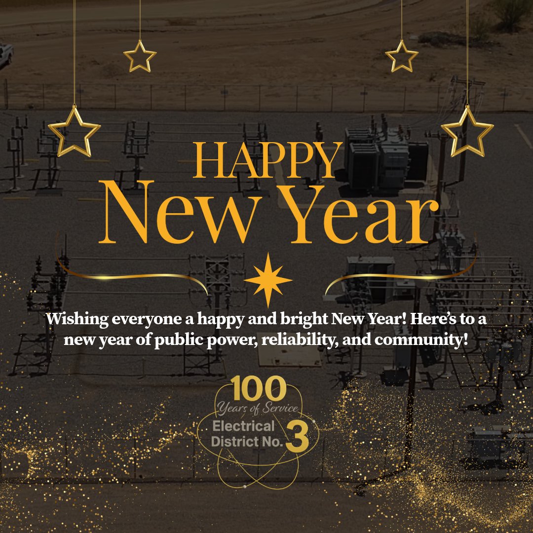 Happy New Year from all of us at Electrical District No. 3! ⚡ 
We’re grateful to serve our community and look forward to another year of reliable service and working together in 2026. 
🎆

#PublicPower #ED3Community #NewYear2026