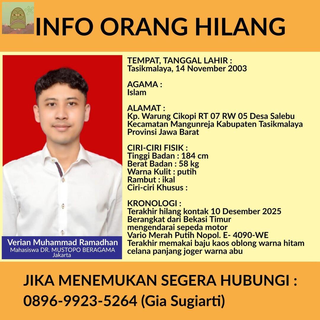 tanyakanrl's tweet image. 💚 Info Orang Hilang
- Hilang semenjak 10 Desember
- Sudah Lapor Polisi on progress
- ada Notif ATM ke Orangtua
Mohon apabila ada informasi keluarga sudah berupaya kemana2. Thx