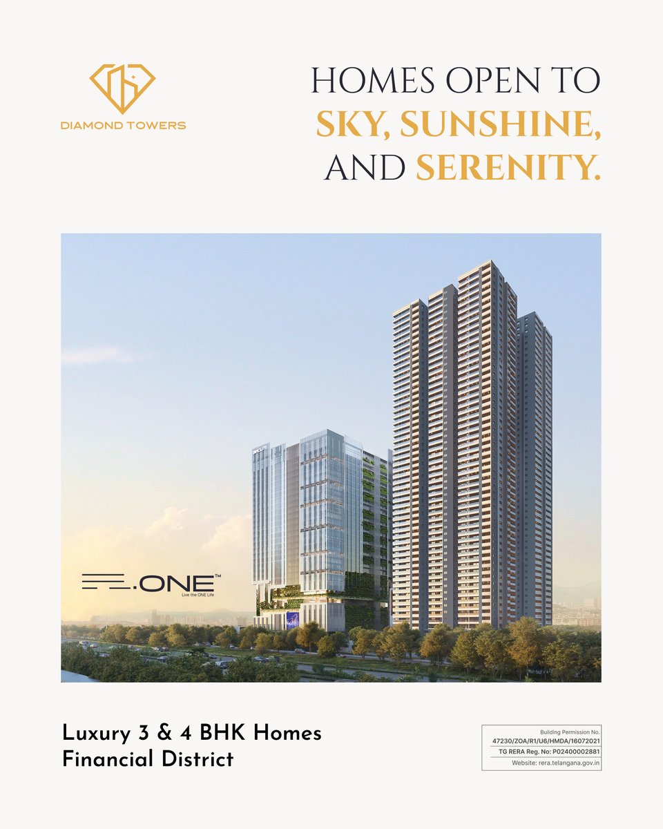 ronedtowers's tweet image. Corner residences with generous layouts and grand balconies that give you the freedom to live life unboxed. 

Learn more about these ultra luxury apartments, book a site visit today! 

#ROne #ROneDiamondTowers #LuxuryApartments #FinancialDistrict #Hyderabad