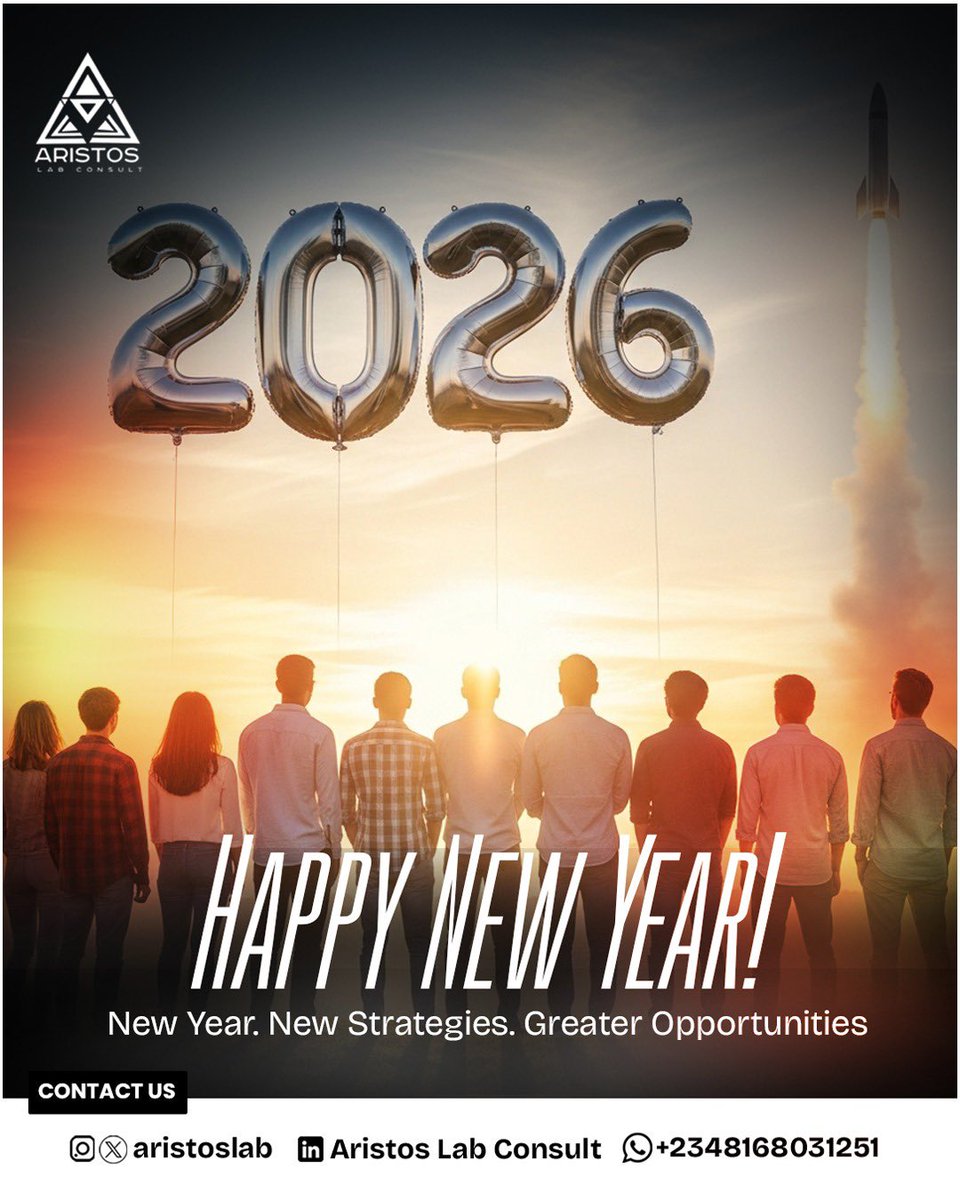 AristosLab's tweet photo. Happy New Year!🎉✨

As we step into a new year filled with promise and possibilities, Aristos Lab Consult wishes you growth, clarity, and remarkable success across your career, business, education, and professional journey. https://t.co/rIpSYq0EYc