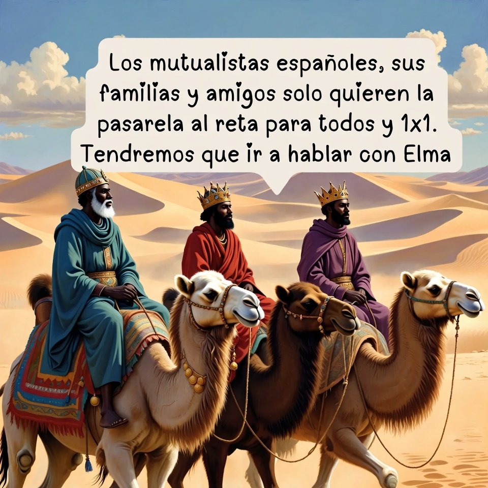 Ay,ministra <a href="/SaizElma/">Elma Saiz</a> ,prepárese, que tiene que contar a los Magos el motivo de su empeño en no acabar,y de una vez,con la discriminación de los mutualistas alternativos que vienen sufriendo durante décadas.
No salga corriendo tal y como nos tiene acostumbrados con éste asunto.