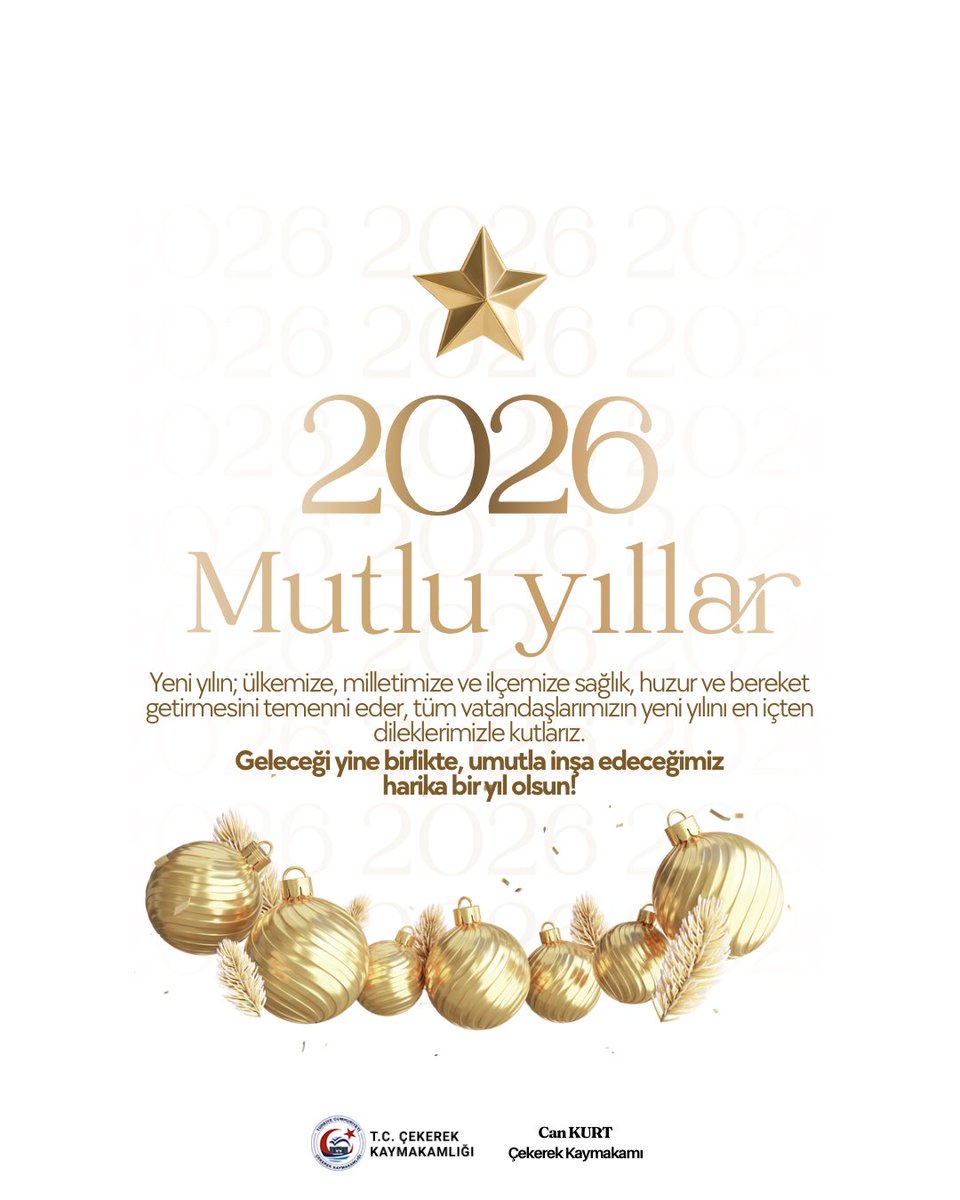 Yeni yılın ilçemize ve ülkemize sağlık, huzur ve mutluluk getirmesini temenni eder, tüm vatandaşlarımızın yeni yılını kutlarız.