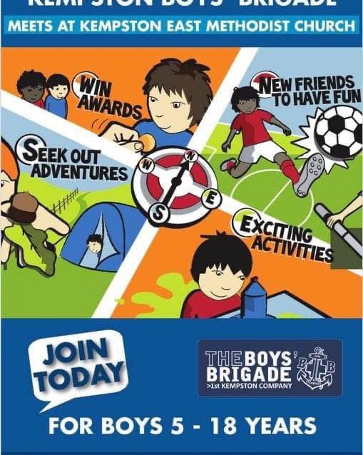 Looking for something new for your son to do in the new academic year?

Have you considered 1st Kempston Boys' Brigade?

For more information:
Visit our website 1kempston.boys-brigade.org.uk
Email us on 1kempston@boys-brigade.org.uk
Phone 07867 577910
Facebook/X/Instagram: 1kempstonbb