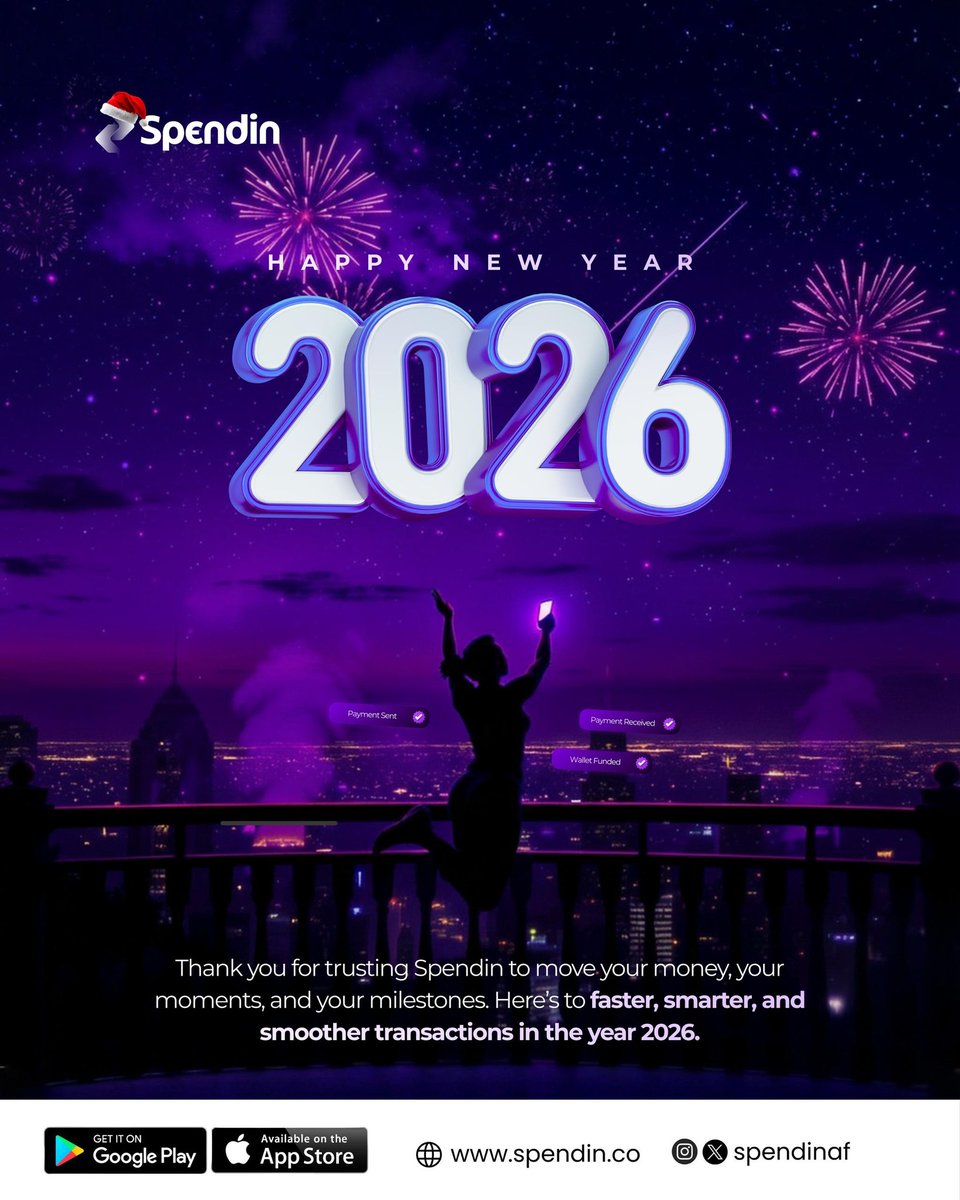 Happy New Year, Spenders! 🎉
Here’s to a greater year filled with more wins, smoother transactions, smarter choices, and limitless possibilities. Thank you for choosing Spendin. 🚀