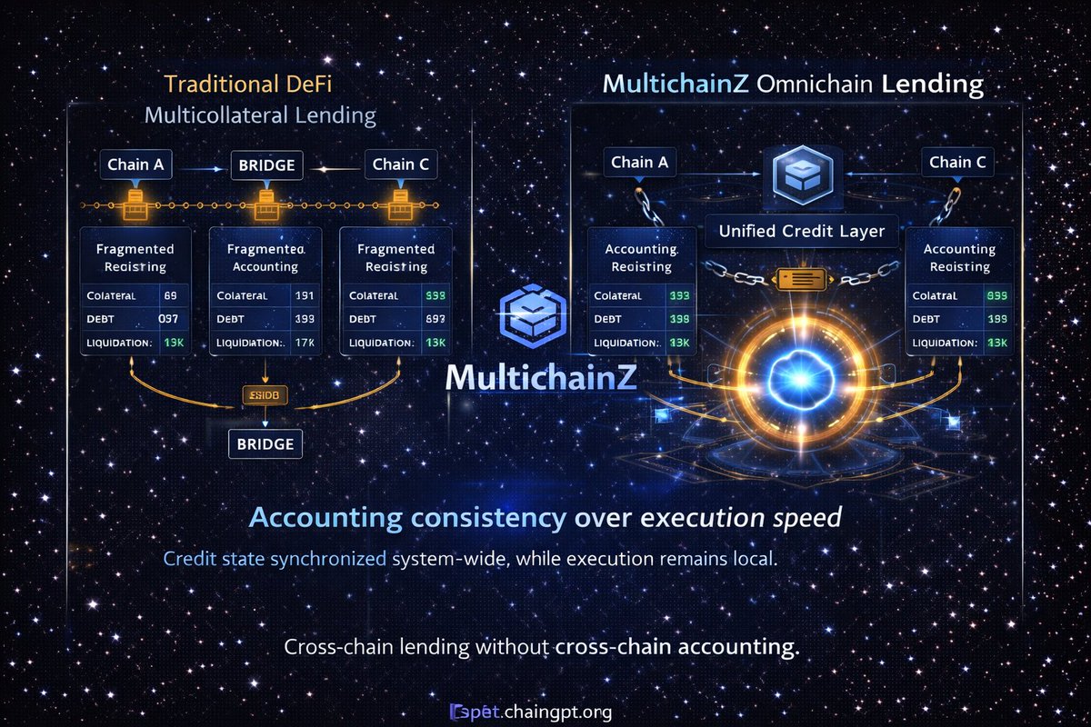 MultichainZ makes a deliberate trade-off that is easy to miss.
It prioritizes accounting consistency over execution speed.

Instead of synchronizing liquidity across chains, the protocol synchronizes credit state. Collateral, debt, and risk parameters are evaluated at the system