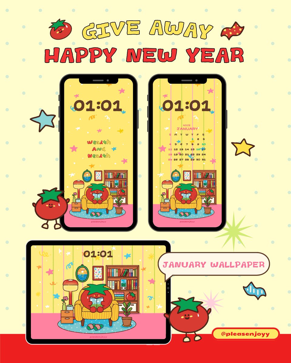 ٩(^‿^)۶ ✨ GIVE AWAY 🎠🎊
 #HappyNewYear2026

สวัสดีปีใหม่ มาแจกวอลเปเปอร์ประจำเดือนมกราคมค่าา รอบนี้ทำมาหลายแบบเลยฮะ !

🍅 RT FOR USE PLEASE 🫶🏻
Download drive.google.com/drive/folders/…

ขอให้มีความมั่งคั่งร่ำรวยและสุขภาพดีตลอดเดือนตลอดปีเลยนะคะ 💕💸