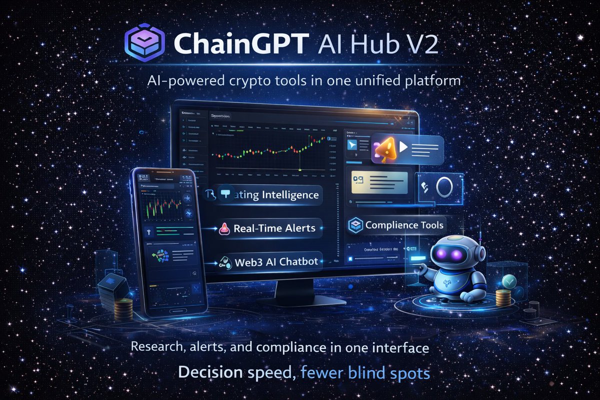 Curious about how to streamline your crypto workflow? 🤔
Meet #ChainGPT AIHub v2! 
no more tab chaos just one platform for research, trading insights &amp; compliance tools.

 Faster decisions, safer products  dive in: pad.chaingpt.org/pools/aihub-bu… $CGPT #ChainGPTAIHub <a href="/Chain_GPT/">ChainGPT</a>
