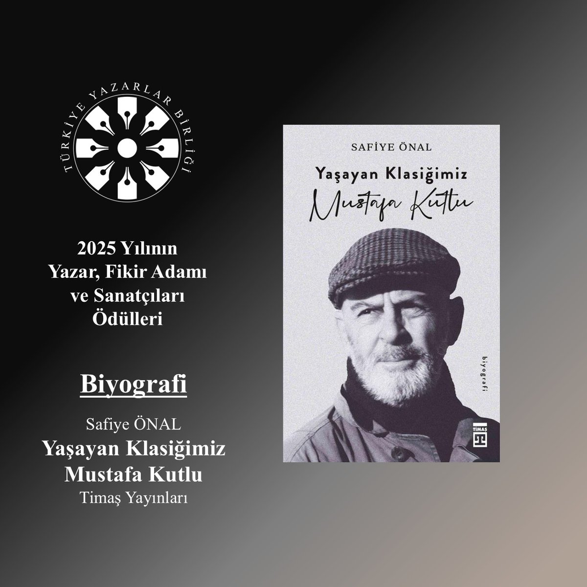 Safiye ÖNAL, Timaş Yayınlarından çıkan “Yaşayan Klasiğimiz Mustafa Kutlu” isimli eseriyle "Biyografi" ödülüne layık görüldü.

<a href="/safiyeonal_/">Safiye Önal</a> <a href="/timasyayingrubu/">Timaş Yayın Grubu</a> 

#TYBÖdülleri #TYB2025Ödülleri