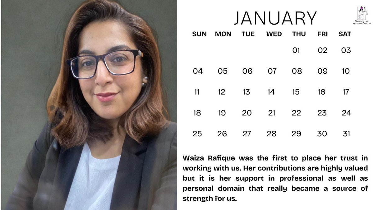 The Women in Law Signature Calendar for 2026 pays tribute to its early supporters. We start the year by honouring Waiza Rafique who was amongst the first to place her trust in working with us and became a friend iin the process.