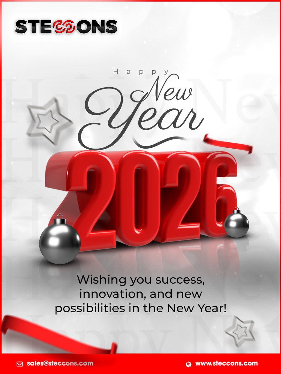 StecconsTech's tweet photo. Happy New Year from Steccons!

May this year bring fresh ideas, bold moves, and digital success for your business.

#HappyNewYear #HappyNewYear2026 #NewYearWishes #Steccons https://t.co/dST6CZVKiB